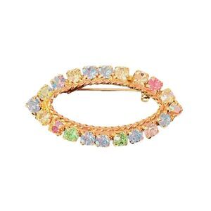 Beautiful Multi-Color Rhinestone Gold Tone Brooch
